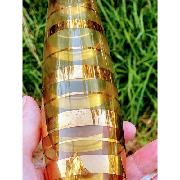 Vintage Glass Mid century Citrine Yellow Gold Stripe Bud Vase Romania - Picture 9 of 11